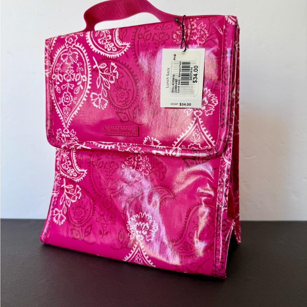 Vera Bradley Hot Pink Paisley Insulated Lunch Tote - Picture 2 of 5